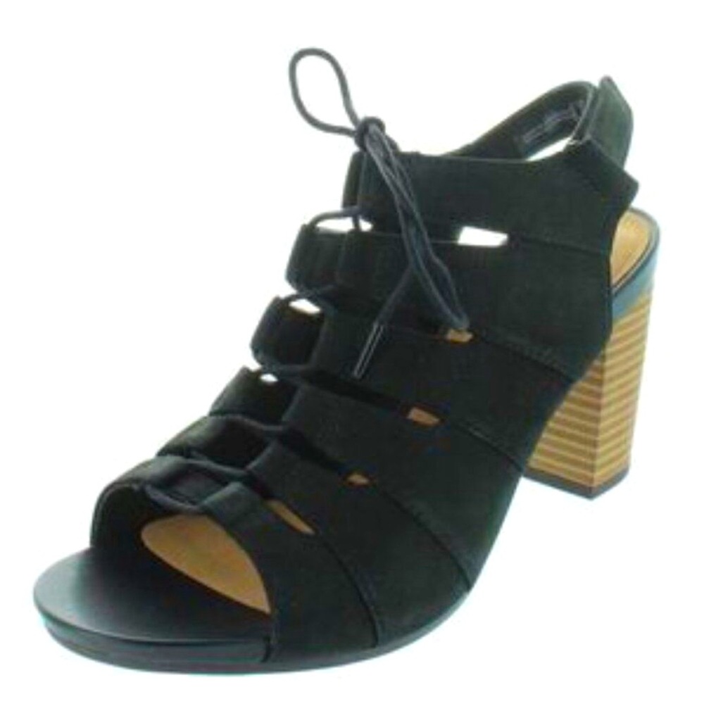 Clarks Womens Banoy Waneta Black Nubuck Lace-Up Dress Heels Size 8.5
